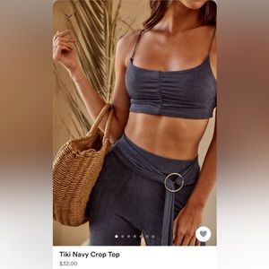 12th Tribe Tiki Navy Crop Top and Tiki Navy Belted Trousers Set